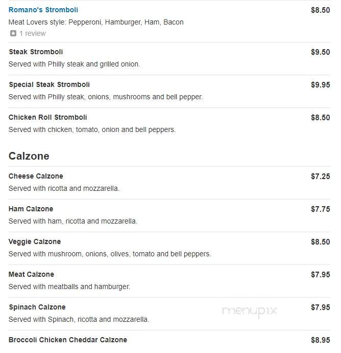 Romano's Italian Cuisine - Rockwell, NC menu_pic