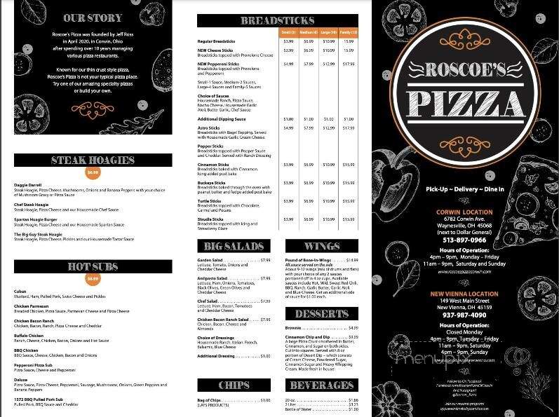 Roscoes Pizza - Waynesville, OH menu_pic
