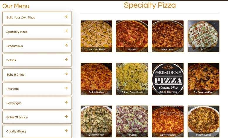Roscoes Pizza - Waynesville, OH menu_pic