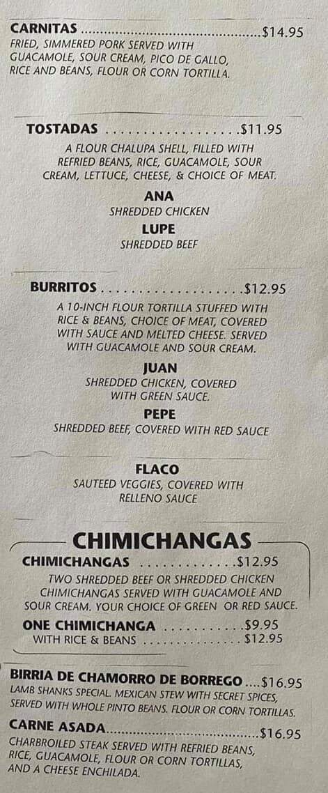 Los Dos Hermanos - Sierraville, CA menu_pic