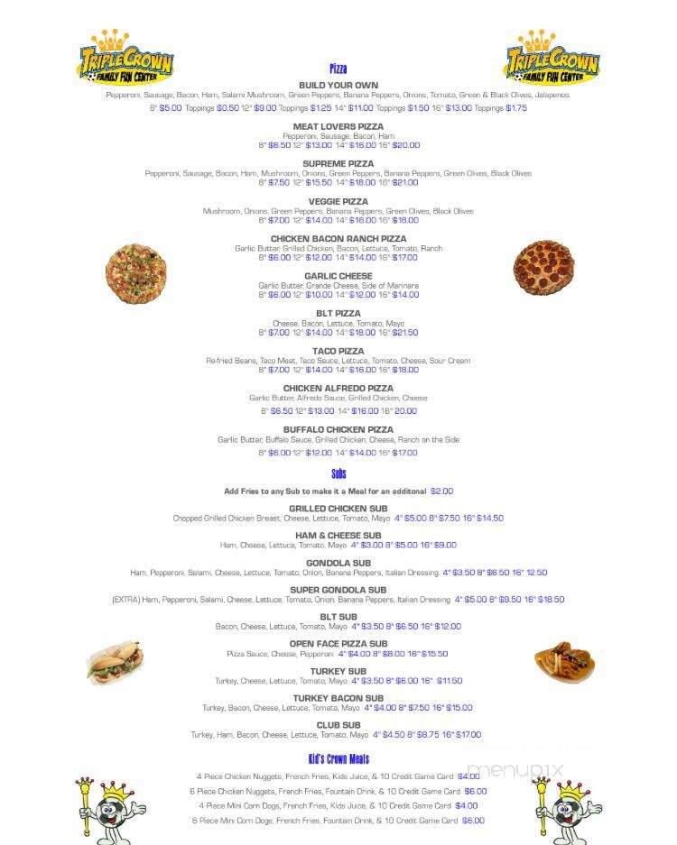 Triple Crown Family Fun Center - Chillicothe, OH menu_pic