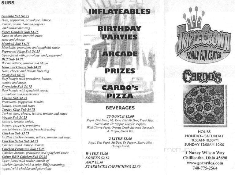 Triple Crown Family Fun Center - Chillicothe, OH menu_pic
