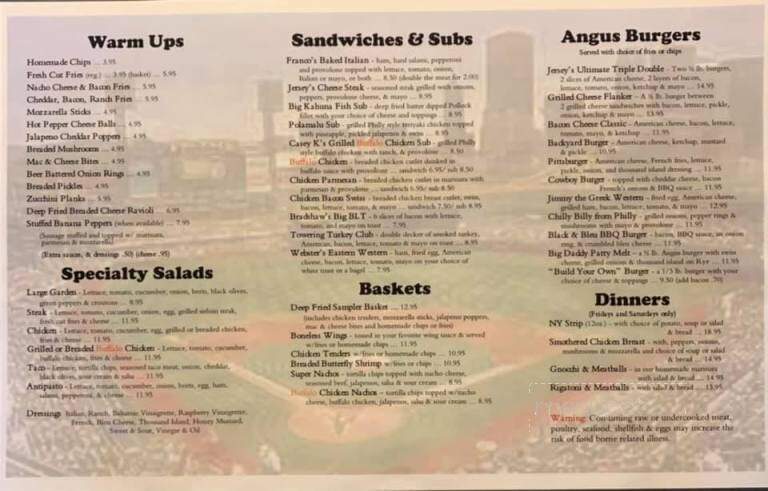 Jerseys Sports Bar And Grill - Uniontown, PA menu_pic