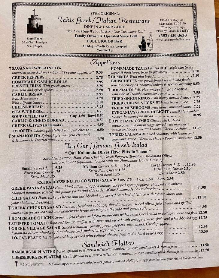 Takis Greek Italian Resturaunt - Lady Lake, FL menu_pic