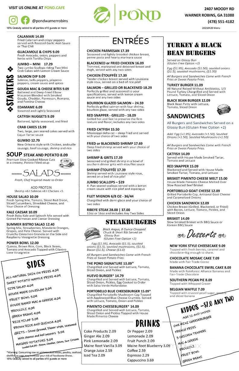 Pond - Warner Robins, GA menu_pic