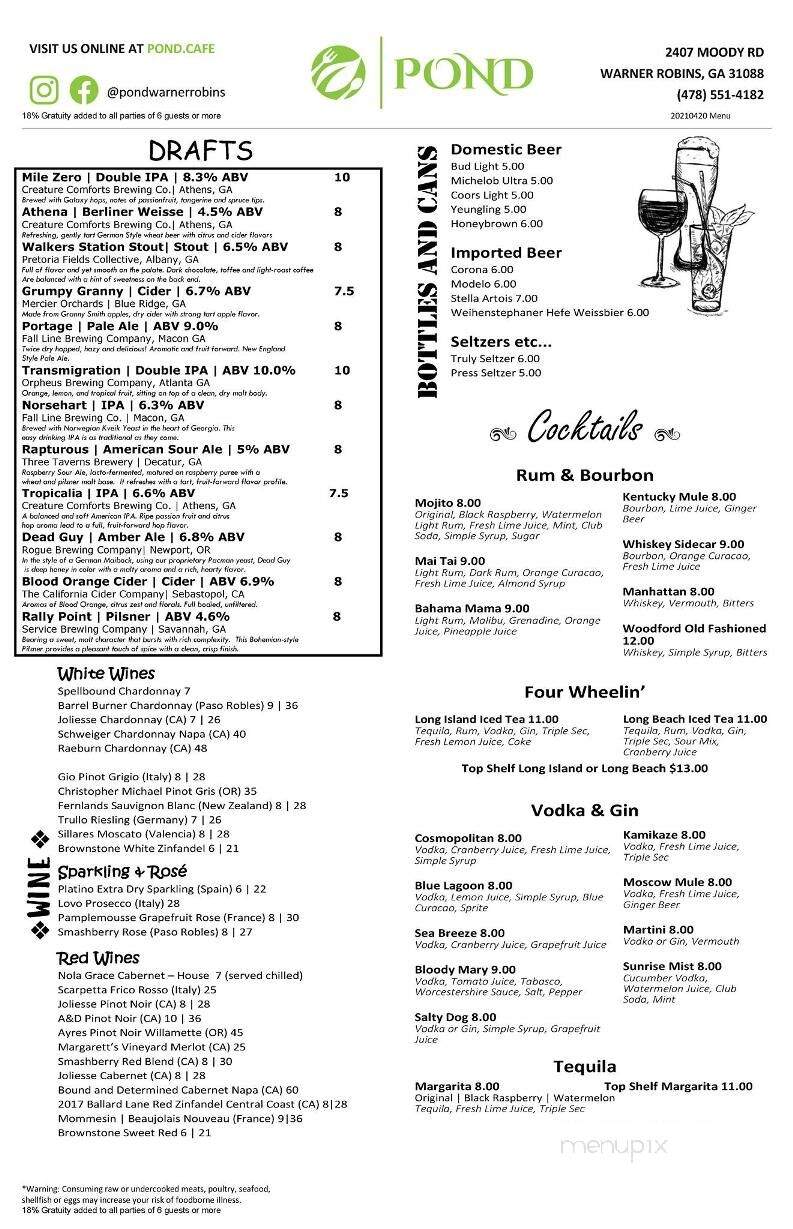 Pond - Warner Robins, GA menu_pic