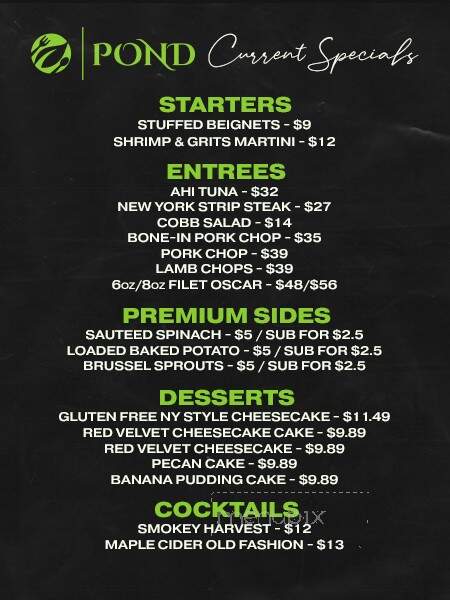 Pond - Warner Robins, GA menu_pic