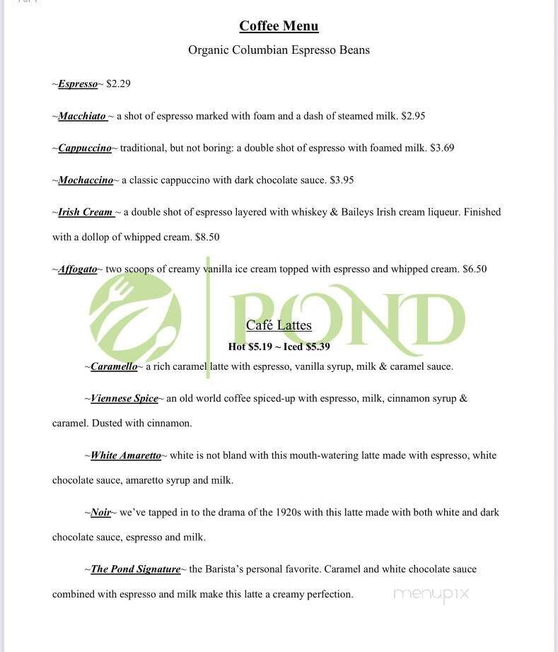Pond - Warner Robins, GA menu_pic
