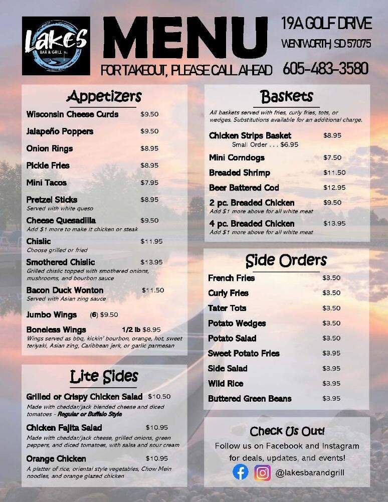 The Lakes Bar & Grill - Wentworth, SD menu_pic