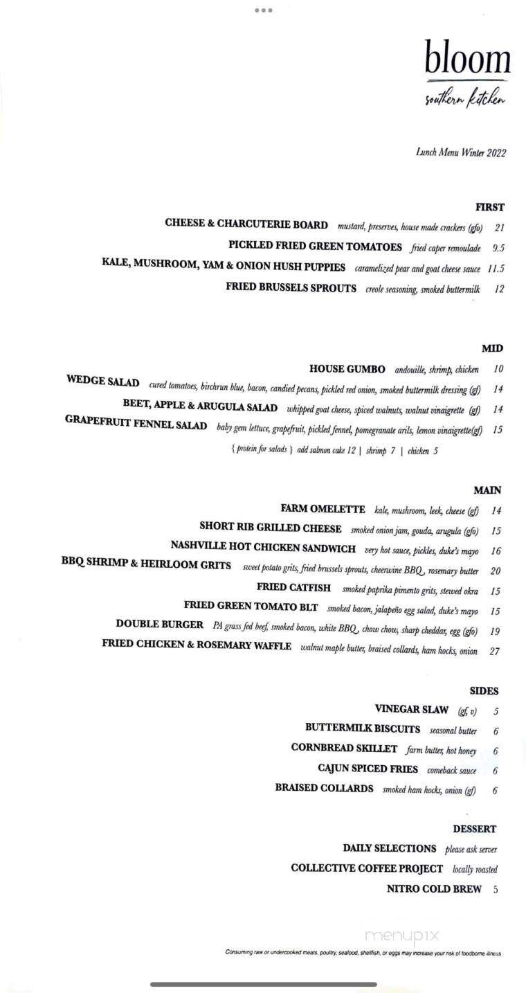 Bloom Southern Kitchen - Chester Springs, PA menu_pic
