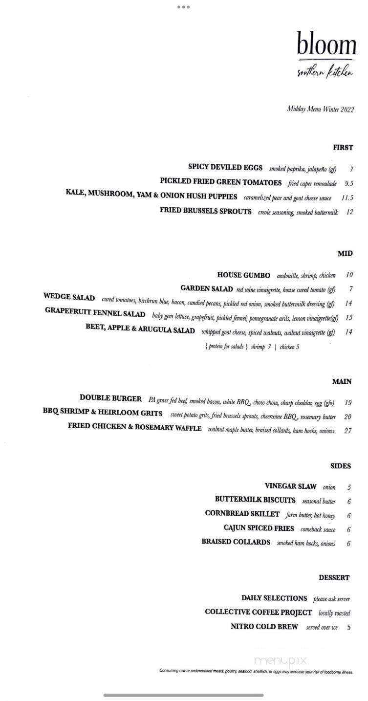 Bloom Southern Kitchen - Chester Springs, PA menu_pic