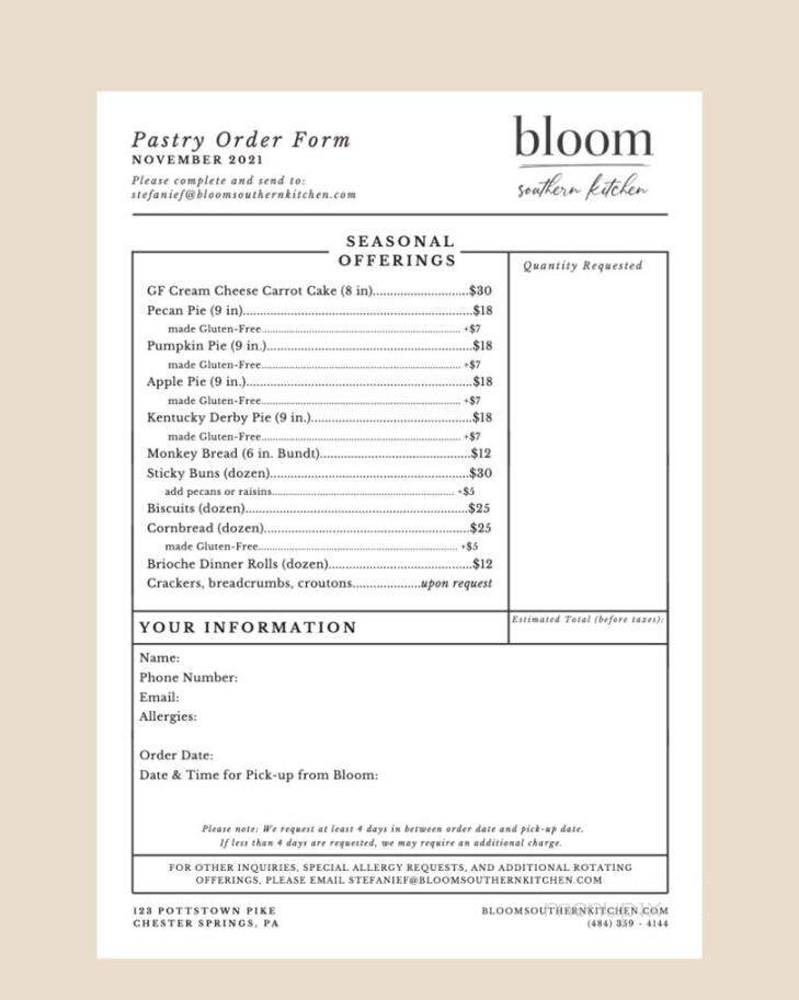 Bloom Southern Kitchen - Chester Springs, PA menu_pic