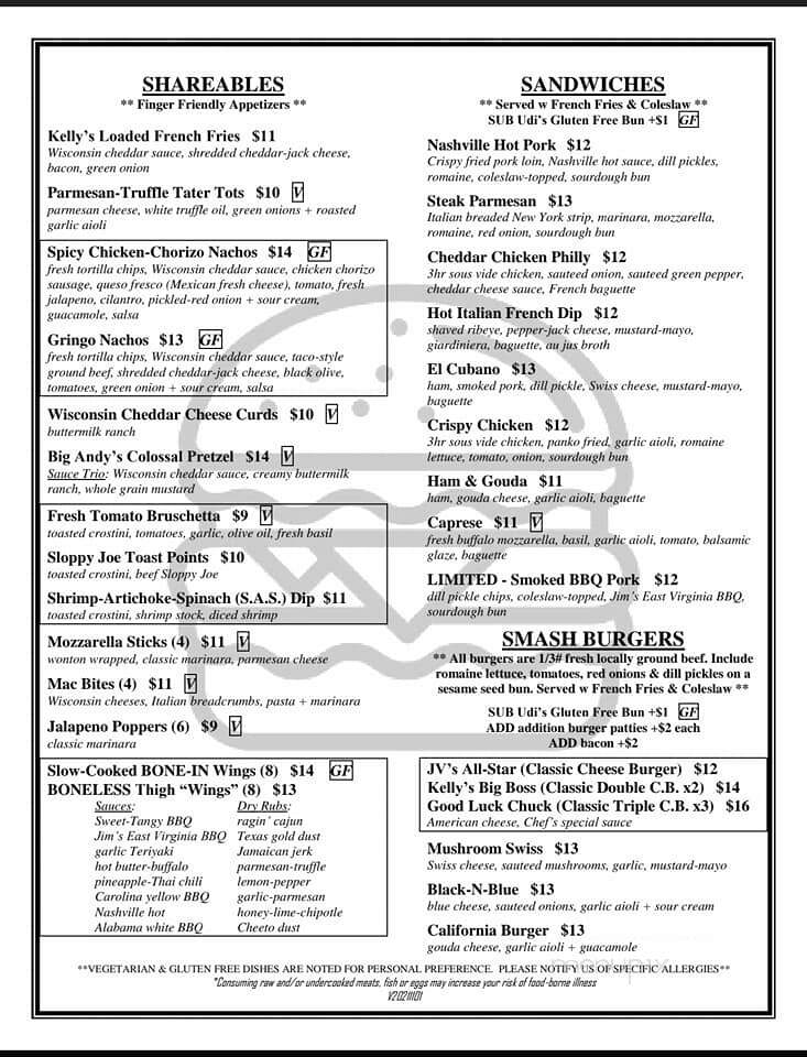 Kelly's Bleachers II - Wind Lake, WI menu_pic