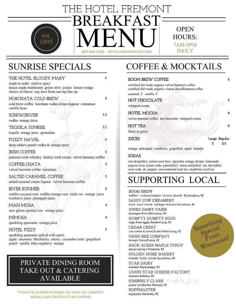 Hotel Freemont - Fremont, WI menu_pic