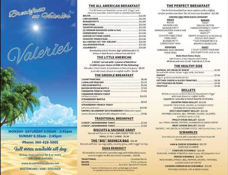 Breakfast at Valerie's - Vancouver, WA menu_pic