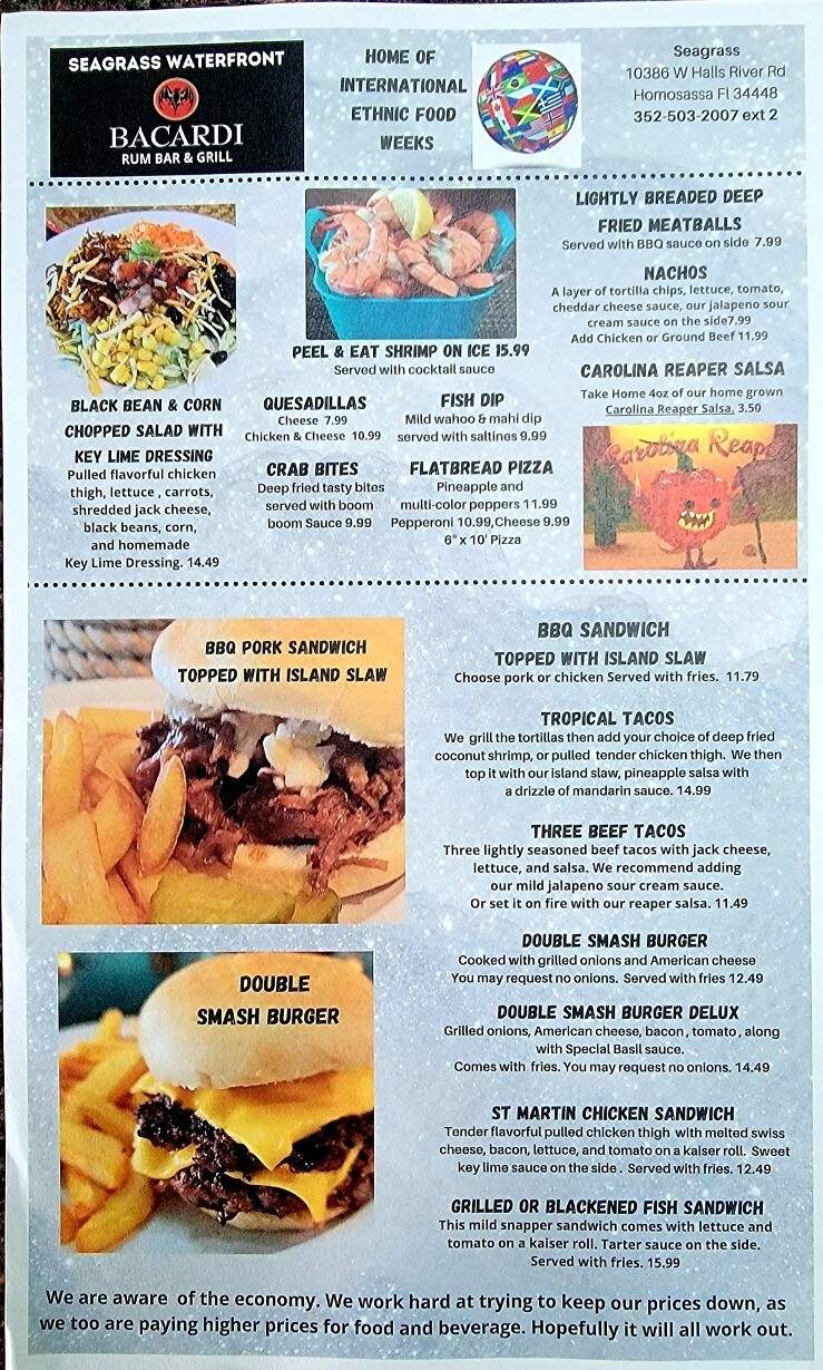 Sea Grass Pub & Grill - Homosassa, FL menu_pic