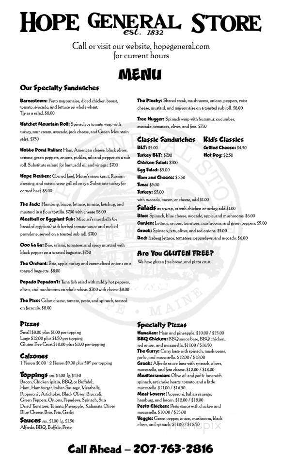 Hope General Store - Hope, ME menu_pic