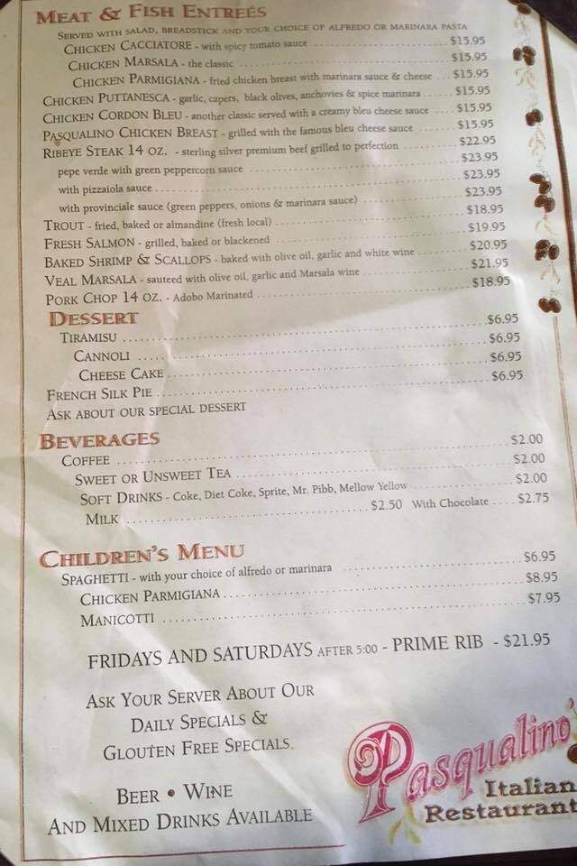 Pasqualino's Italian Restaurant - Bryson City, NC menu_pic