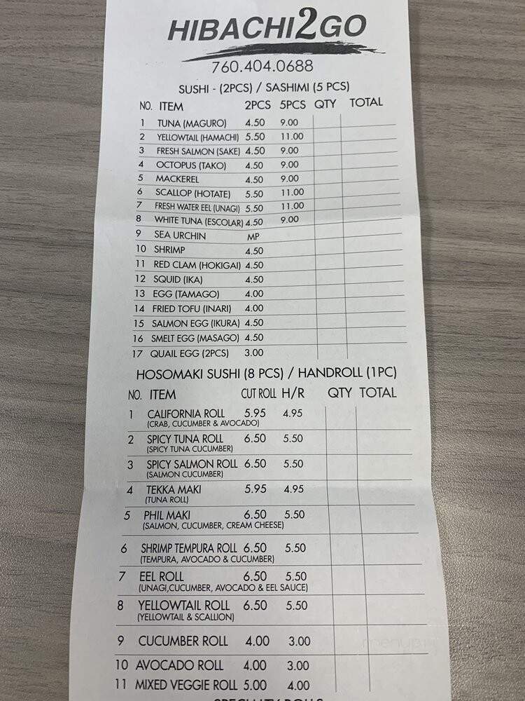 Hibachi2Go - Palm Desert, CA menu_pic