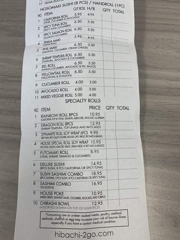 Hibachi2Go - Palm Desert, CA menu_pic