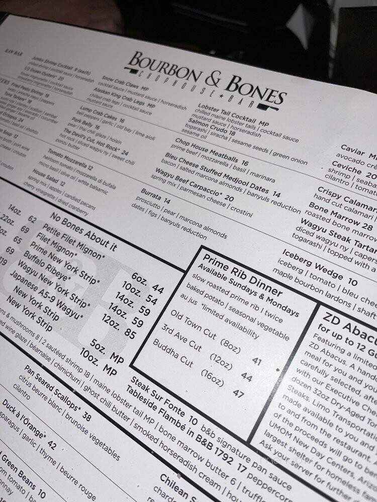 Online Menu of Bourbon & Bones, Gilbert, AZ