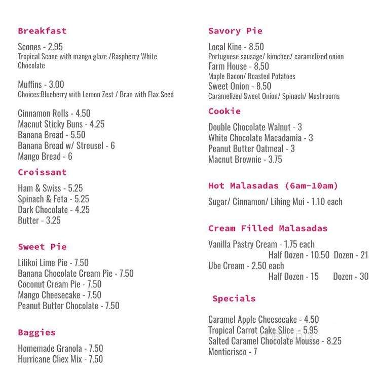 Sugar Beach Bake Shop - Kihei, HI menu_pic
