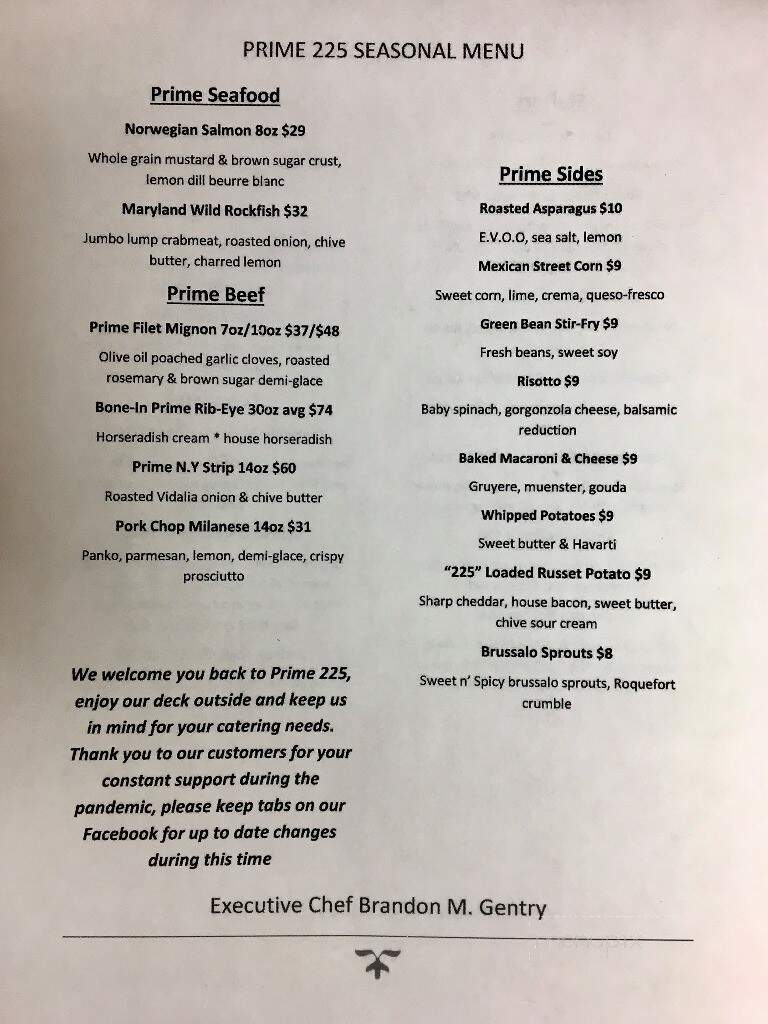 Prime 225 - Chesapeake City, MD menu_pic