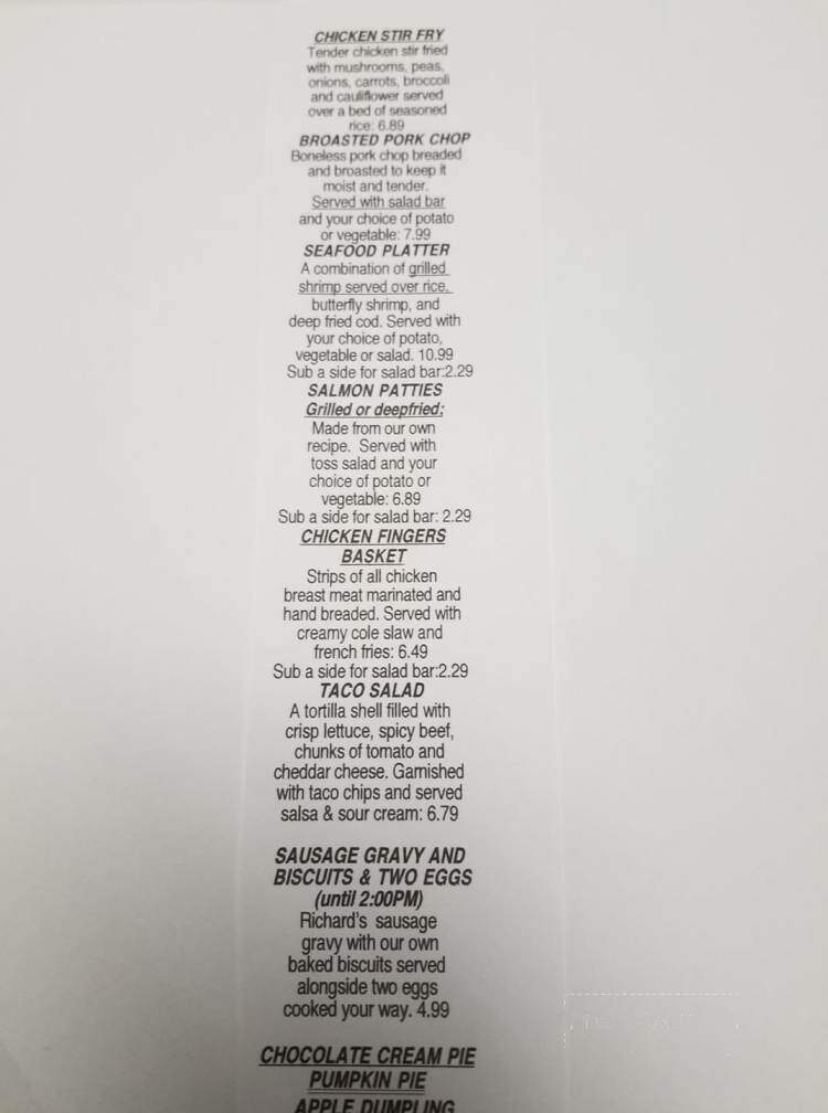 Richards Restaurant - Hartford City, IN menu_pic