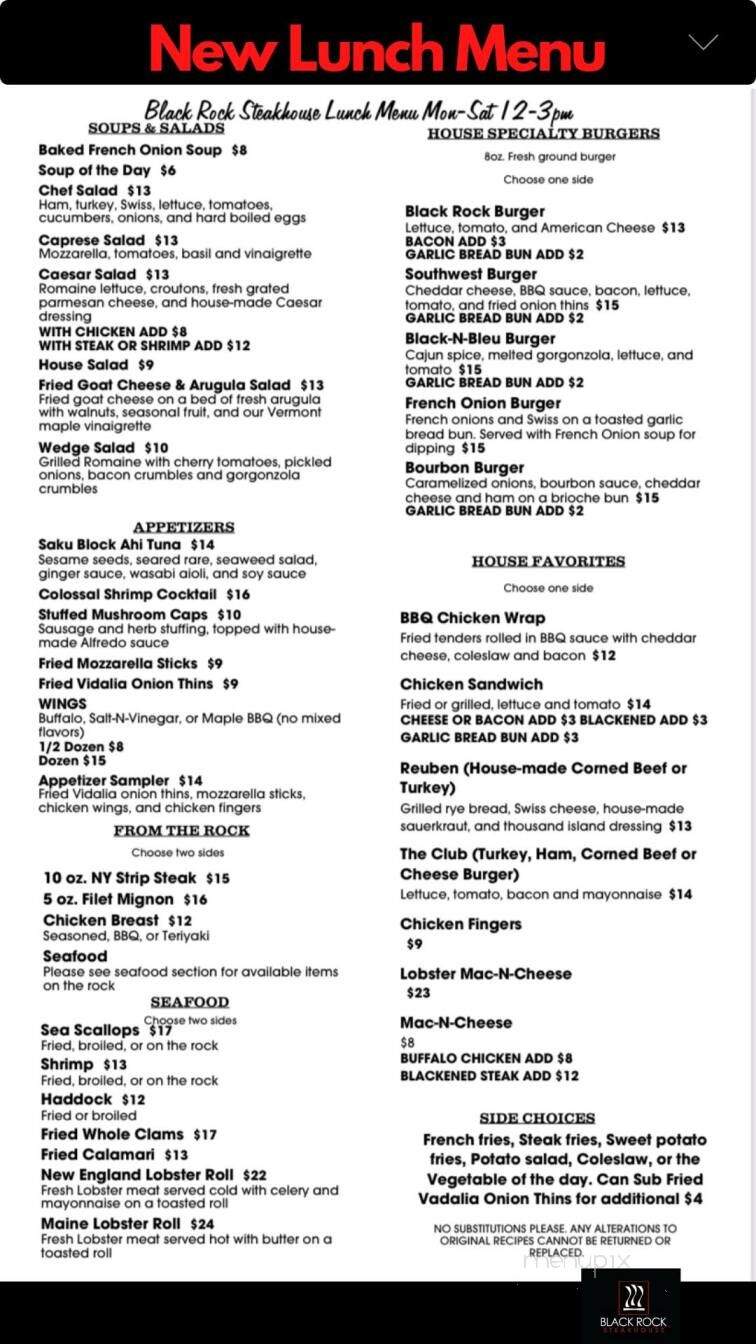 Black Rock Steakhouse - Springfield, VT menu_pic