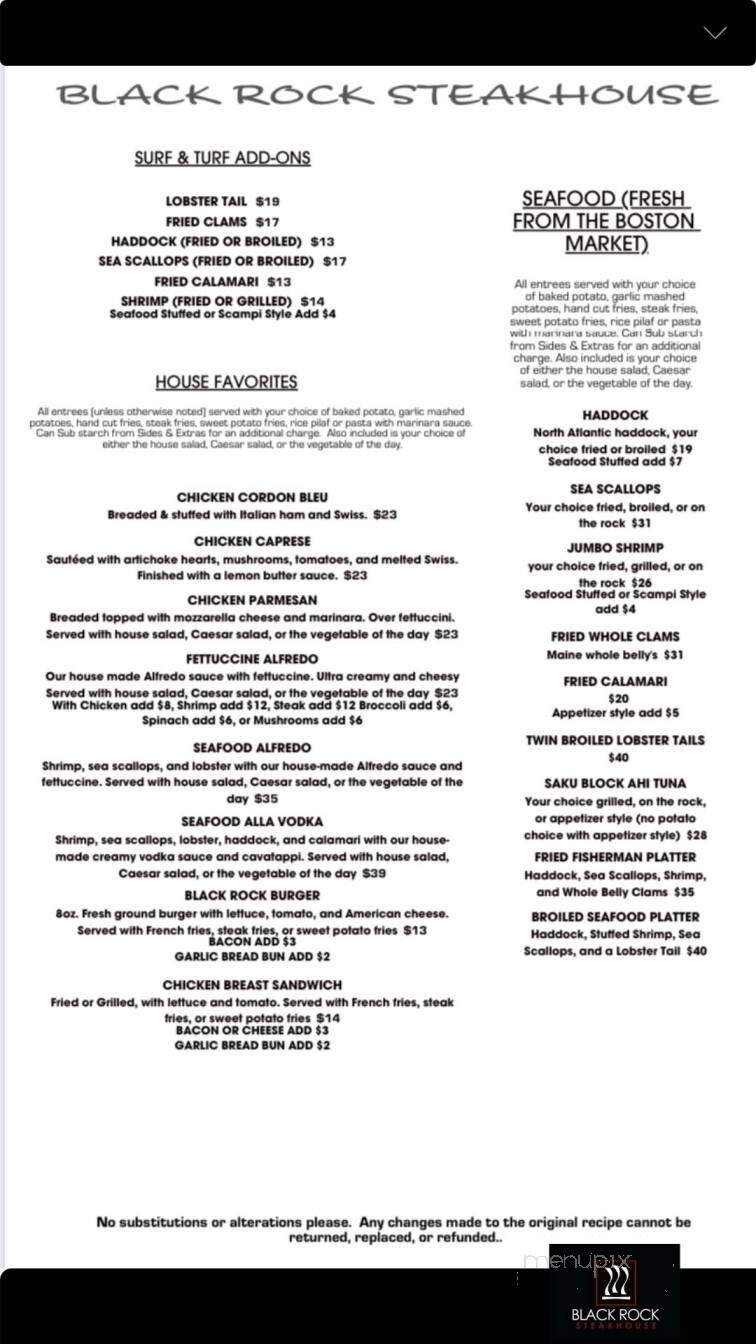 Black Rock Steakhouse - Springfield, VT menu_pic