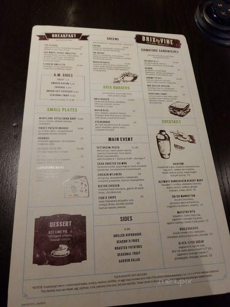 Brix & Vine - Baltimore, MD menu_pic