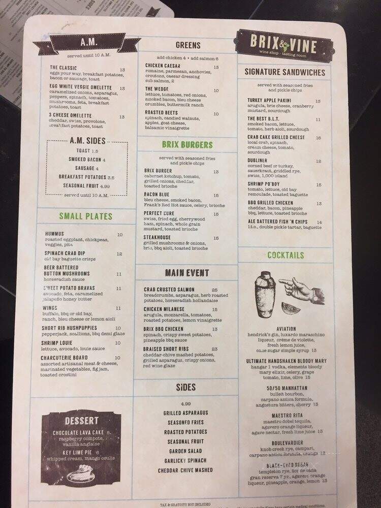 Brix & Vine - Baltimore, MD menu_pic