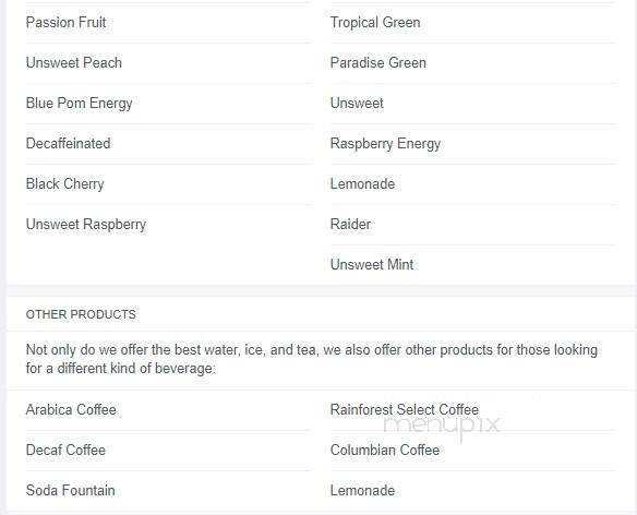 Pure Water Ice and Tea Company - Canyon, TX menu_pic