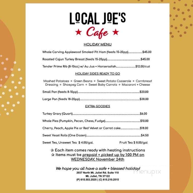 Local Joe's - Mt. Juliet, TN menu_pic