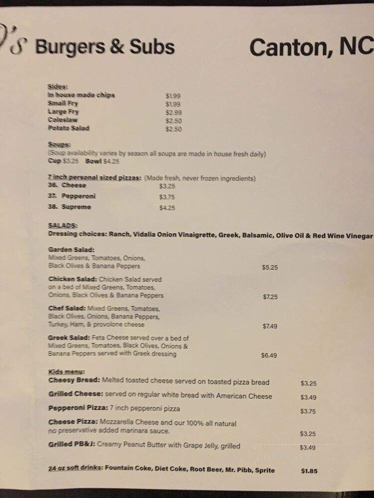 JRO's Burgers & Subs - Canton, NC menu_pic