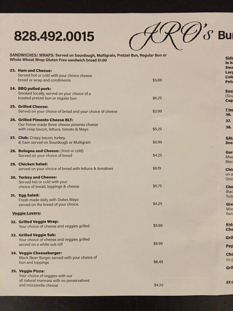 JRO's Burgers & Subs - Canton, NC menu_pic