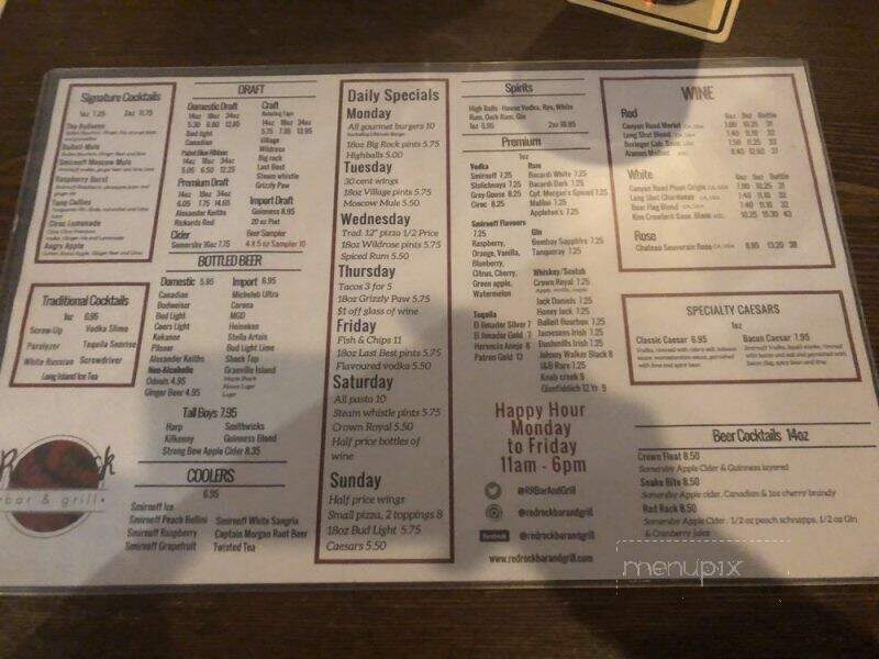 Red Rock Bar & Grill - Calgary, AB menu_pic