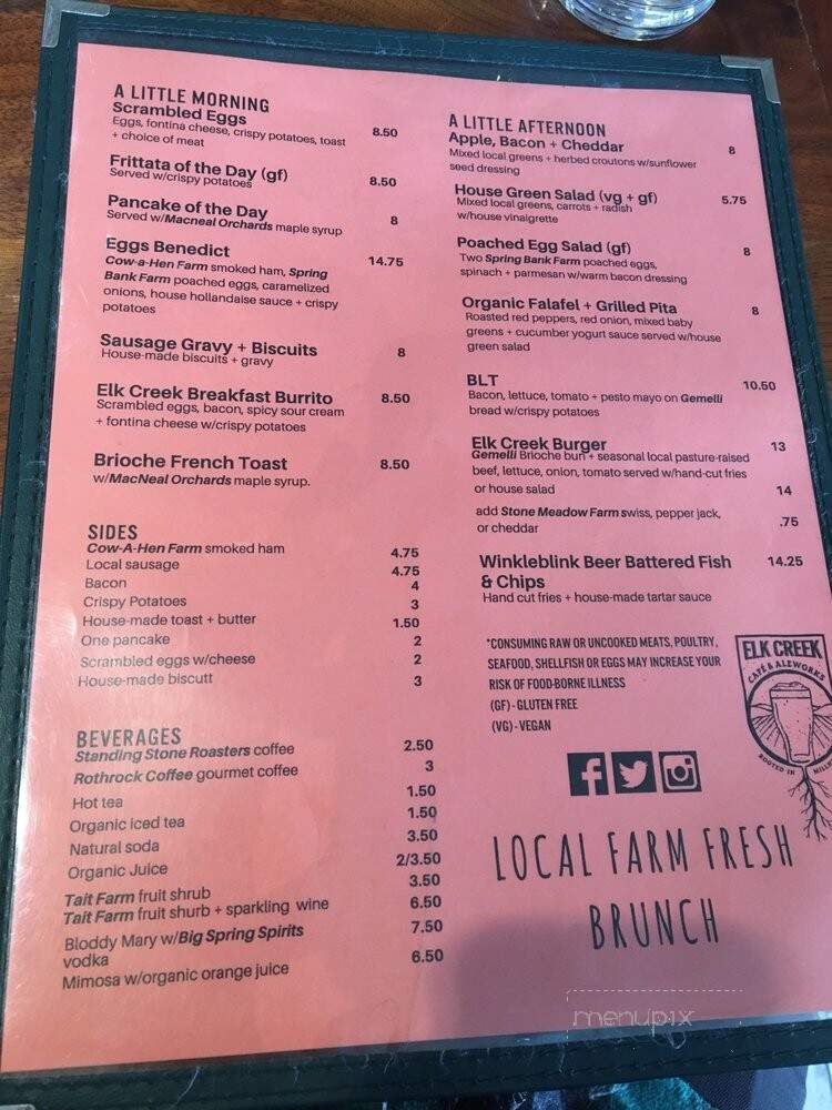 Elk Creek Cafe - Millheim, PA menu_pic