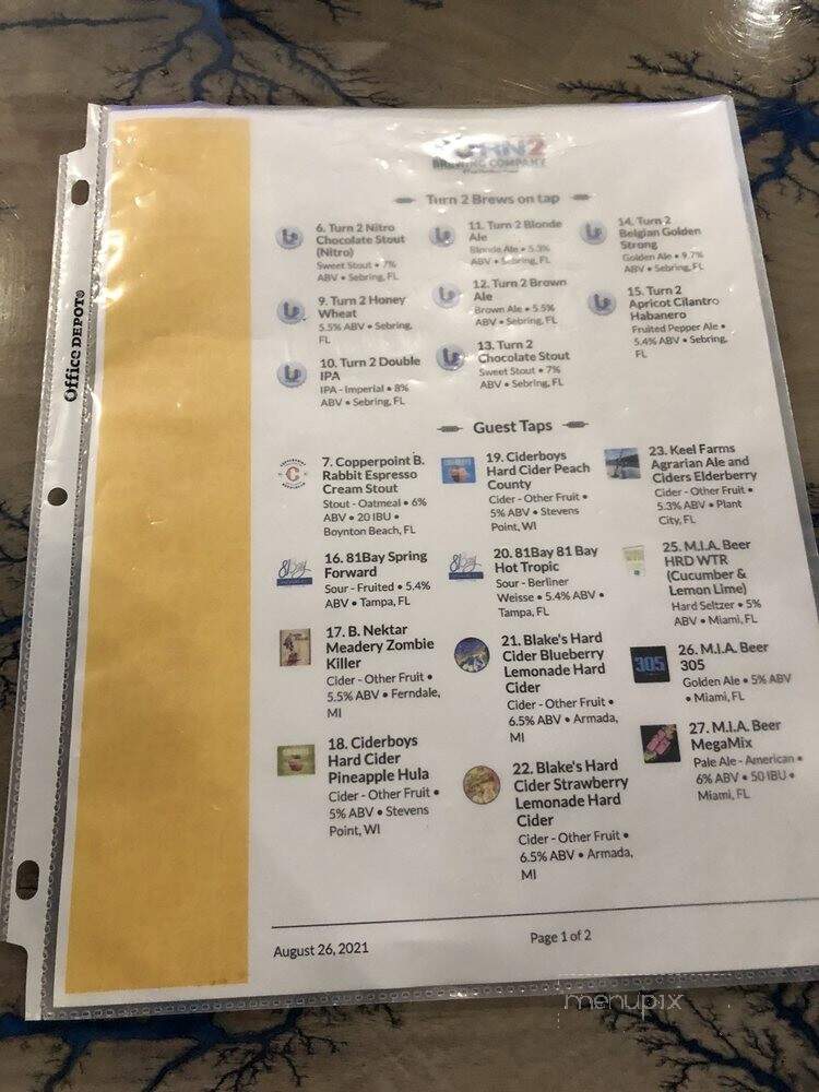 Turn 2 Brewing - Sebring, FL menu_pic