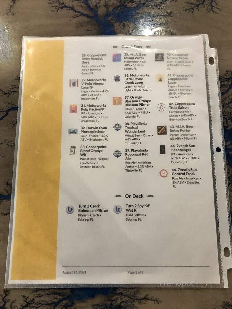 Turn 2 Brewing - Sebring, FL menu_pic
