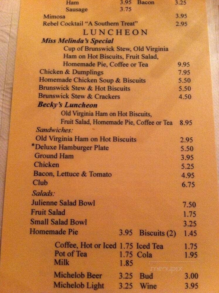 Old Chickahominy House - Williamsburg, VA menu_pic