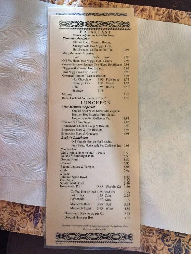 Old Chickahominy House - Williamsburg, VA menu_pic
