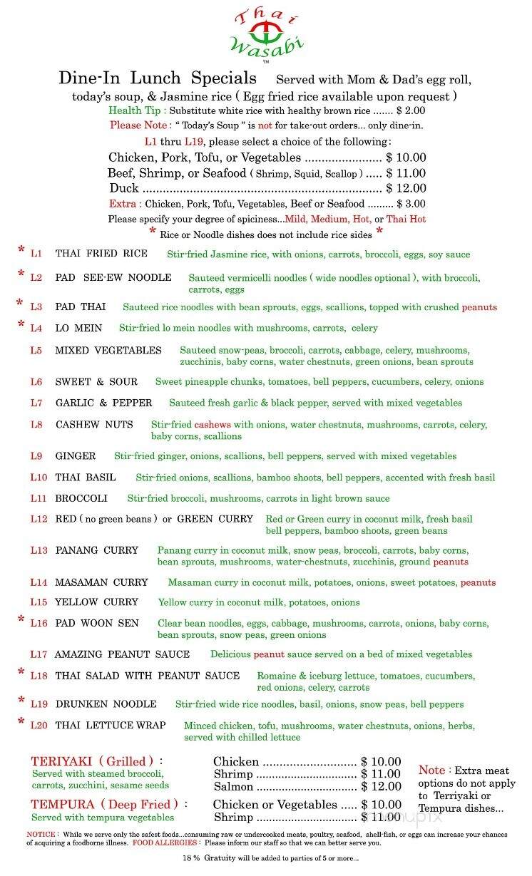 Thai Wasabi - Bradenton, FL menu_pic