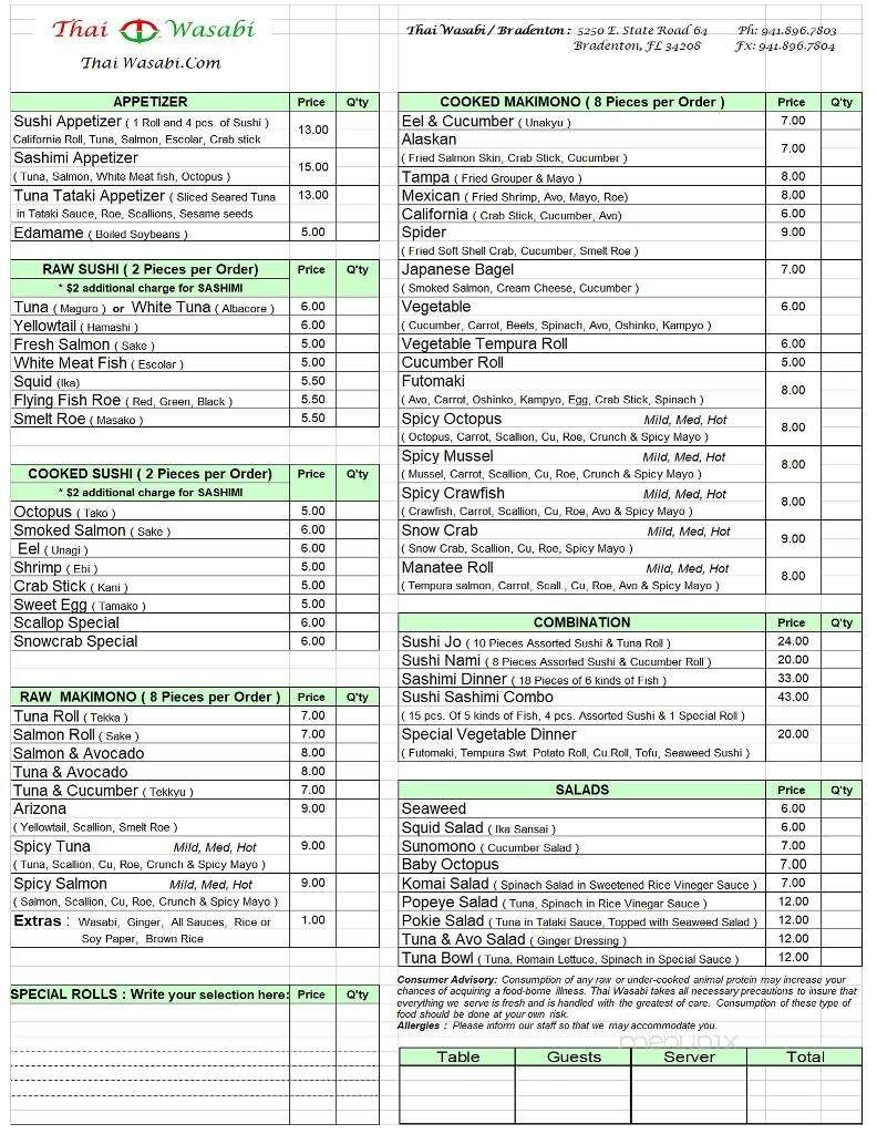 Thai Wasabi - Bradenton, FL menu_pic