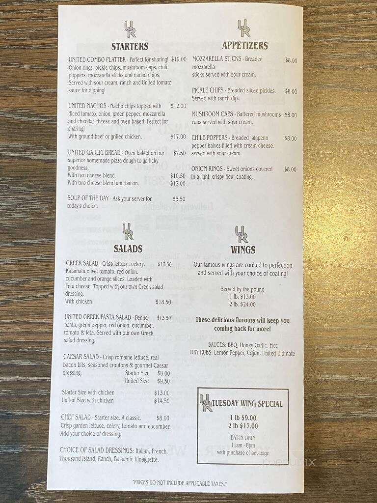 United Restaurant Inc - Deseronto, ON menu_pic