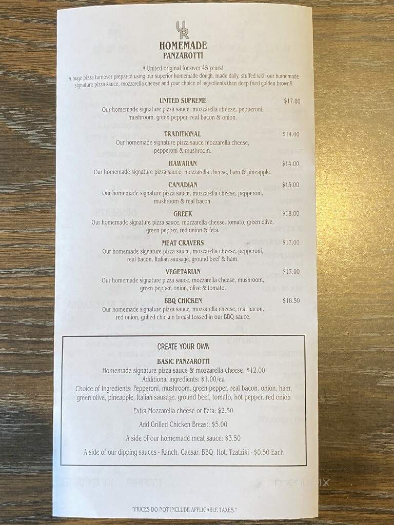 United Restaurant Inc - Deseronto, ON menu_pic