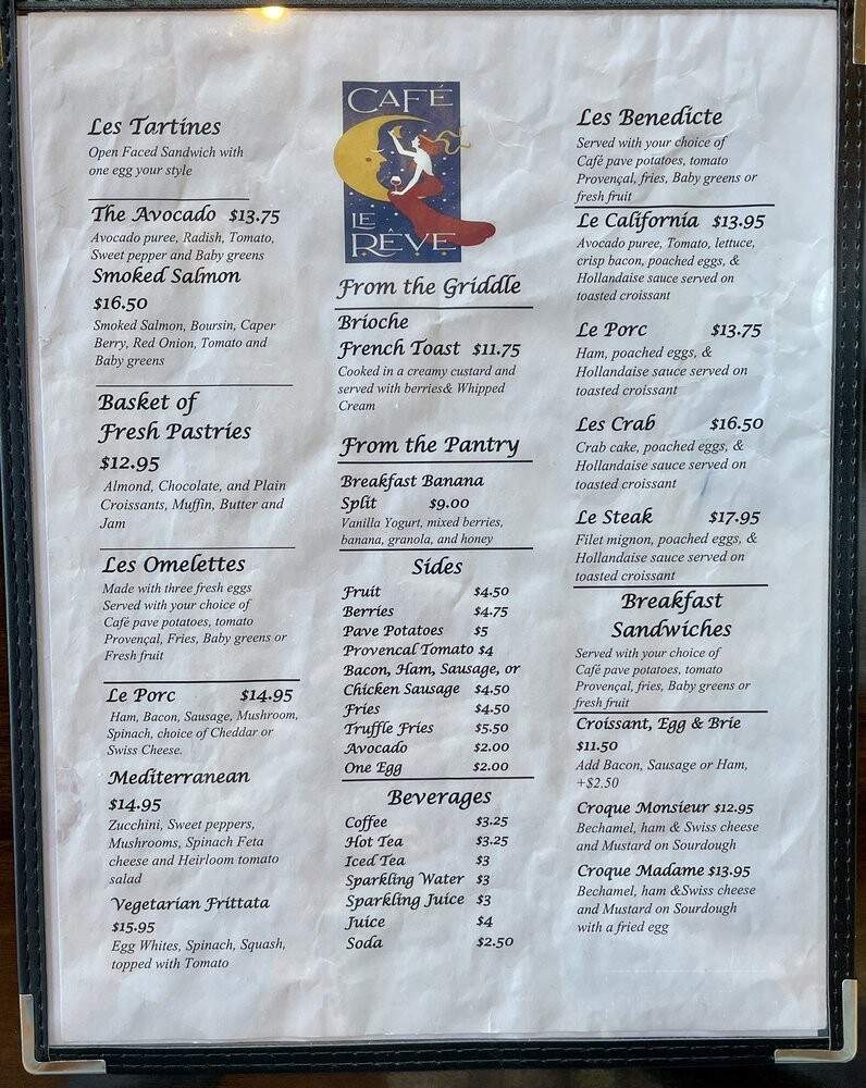 Cafe Le Reve - Riverside, CA menu_pic