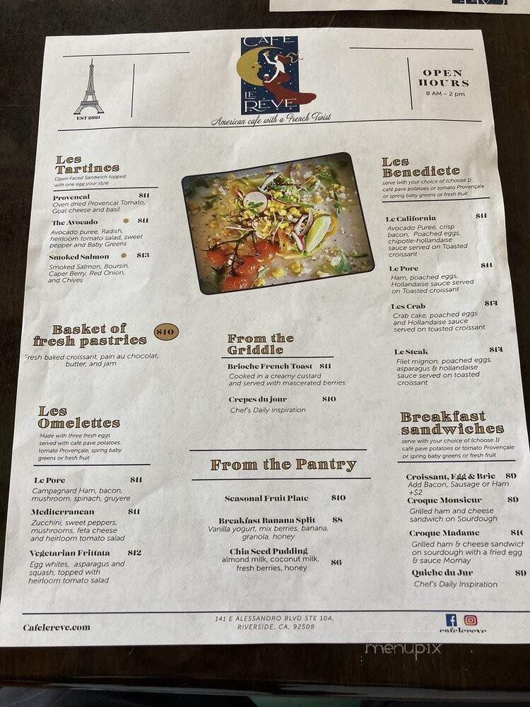 Cafe Le Reve - Riverside, CA menu_pic