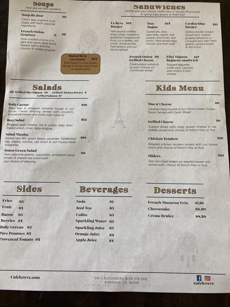Cafe Le Reve - Riverside, CA menu_pic