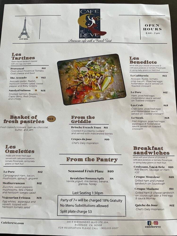 Cafe Le Reve - Riverside, CA menu_pic